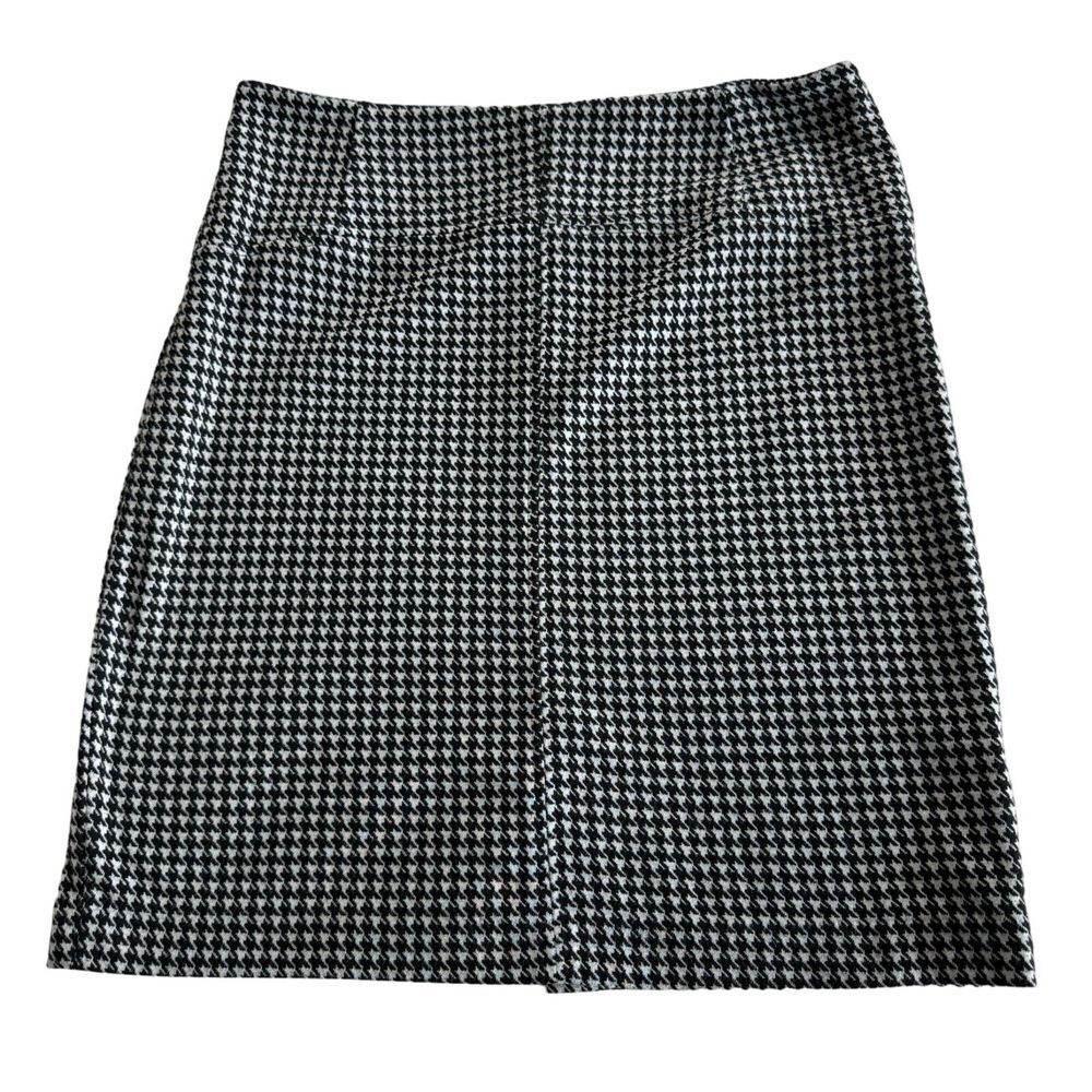 New York & Company Skirt Womens 14‎ Black White Houndstooth A-Line Stretch Midi